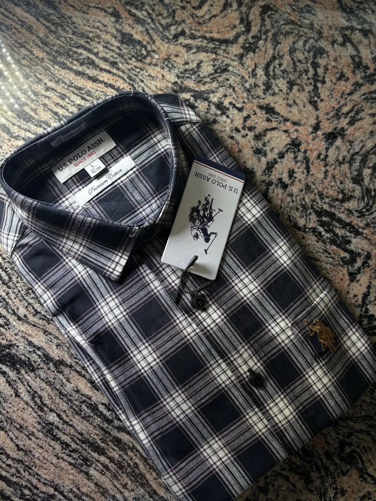 Cotton Check Shirt, Navy Black Check