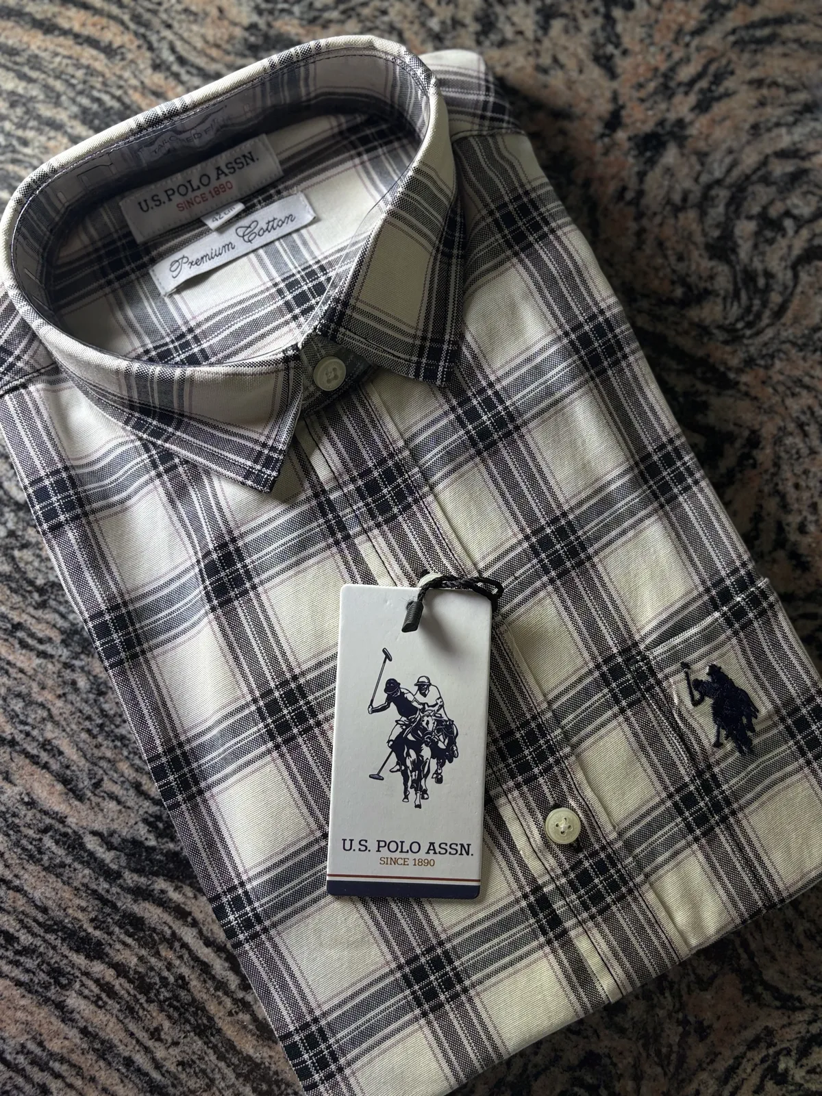 Cotton Check Shirt, White Navy Check
