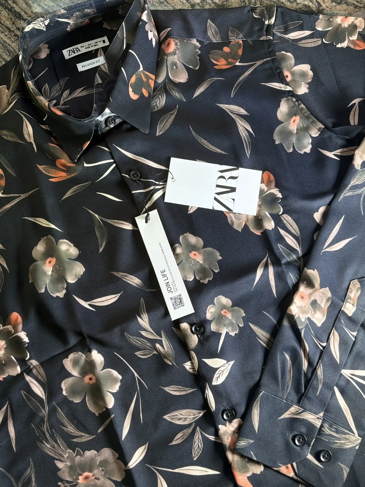 Floral Print Shirt, Charcoal Garden