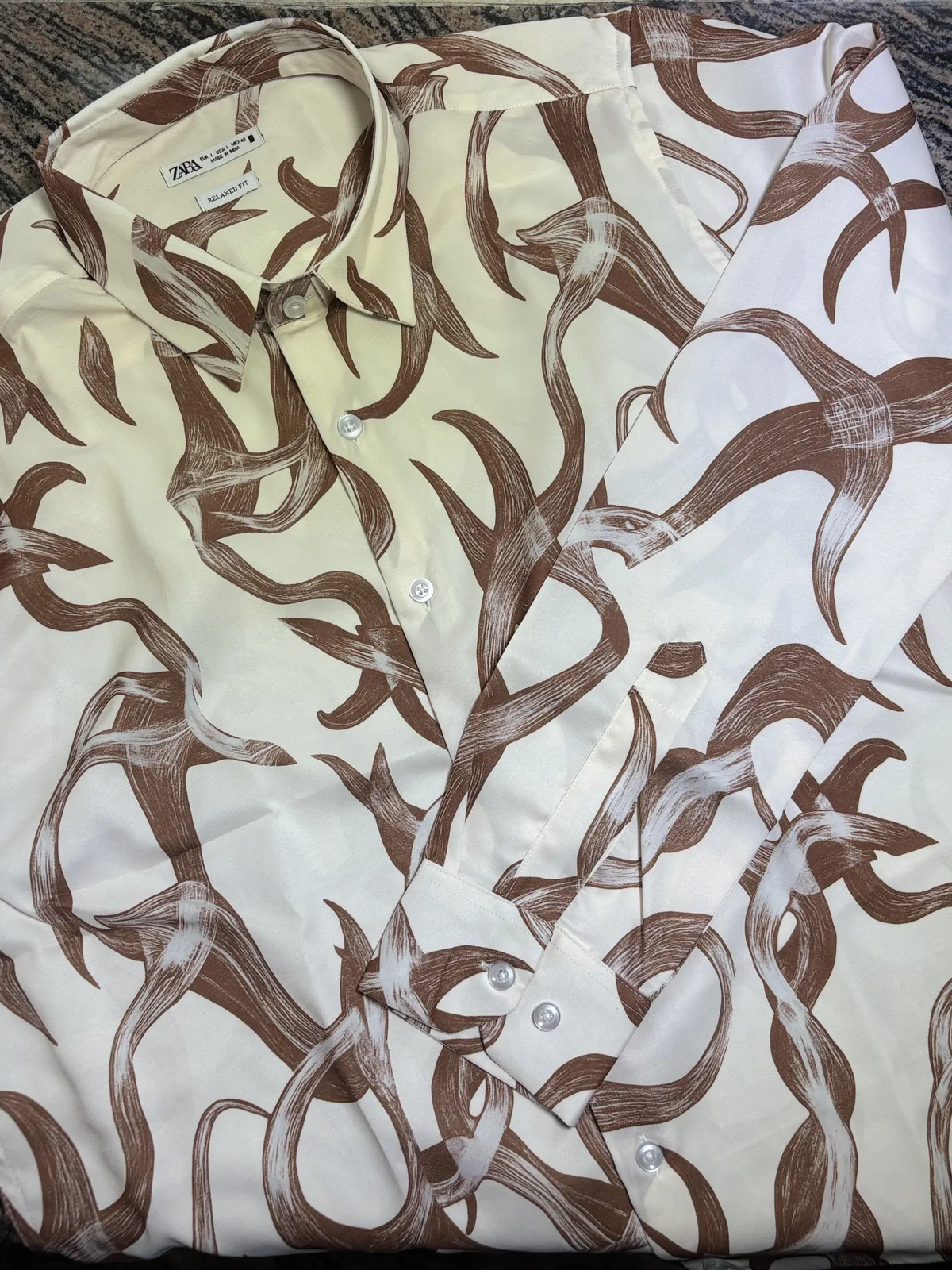Floral Print Shirt, Cream Brown Leaf