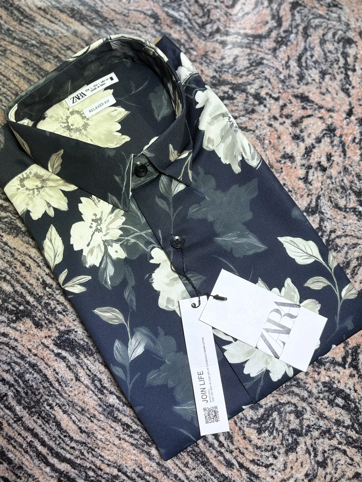 Floral Print Shirt, Navy Cream Bloom